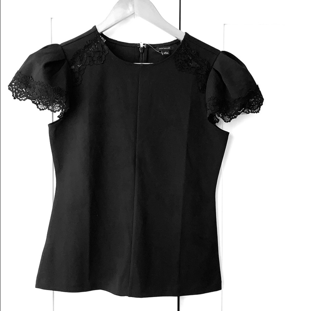 New! Black lace short sleeve top. Ann Taylor.